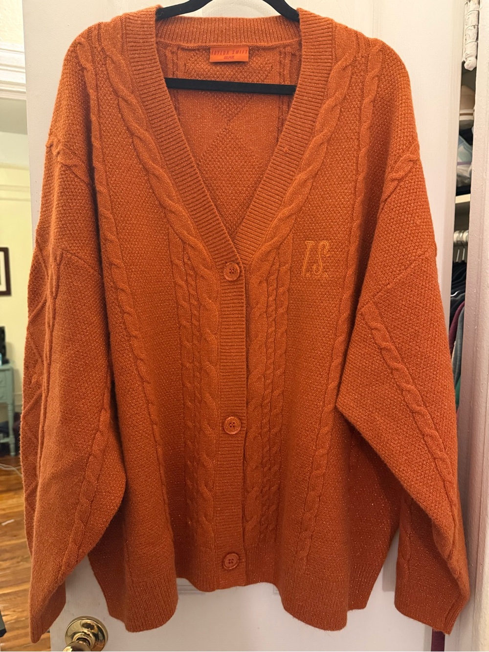 Taylor Swift Rust Orange Cable Knit V-Neck Button Cardigan